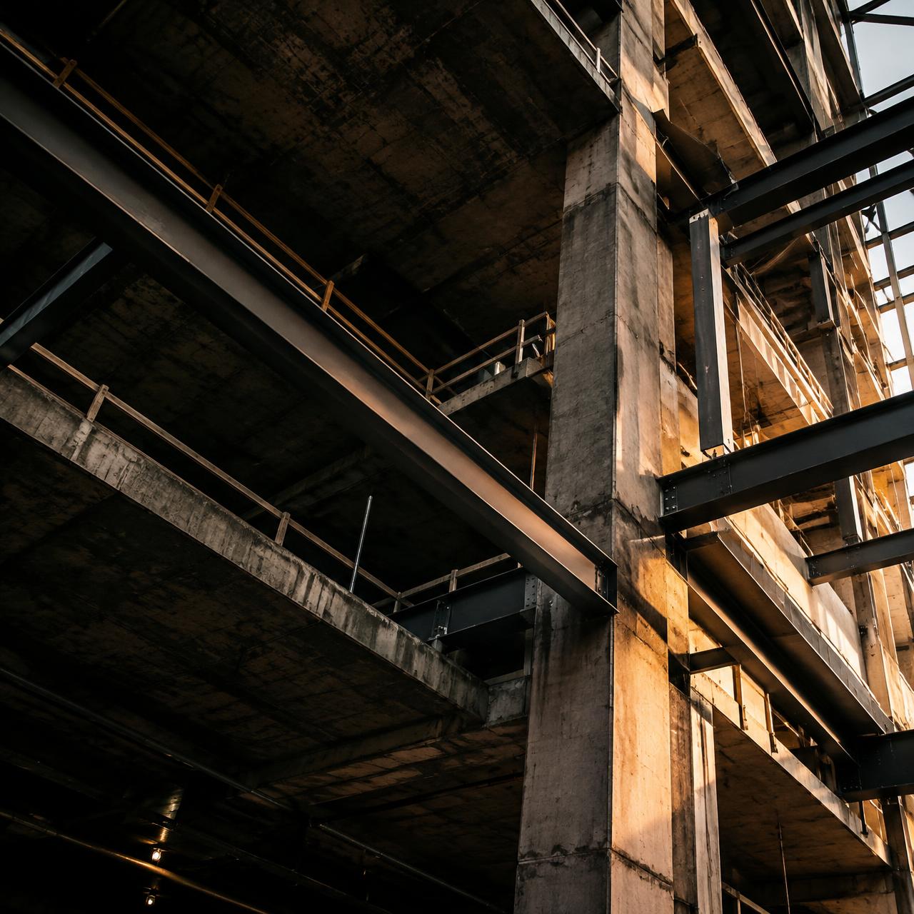 Steel and concrete structure under construction